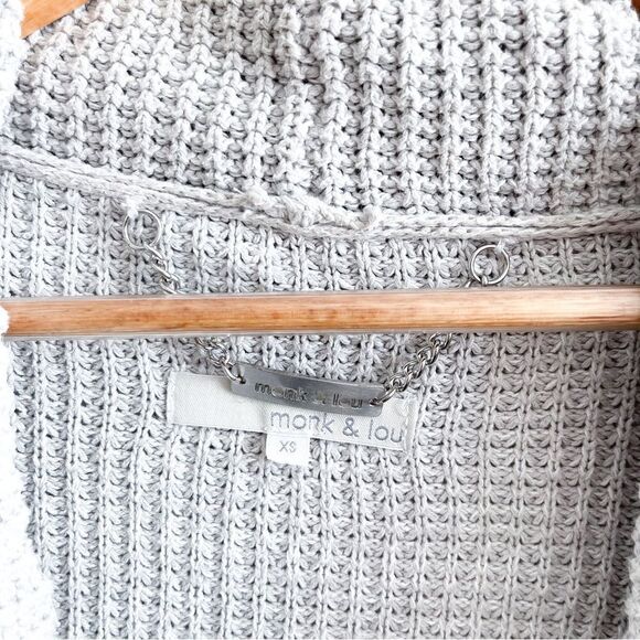Monk & Lou 100% Cotton Cardigan Light Gray Open Style Sweater Women's XS Pockets - Picture 5 of 10